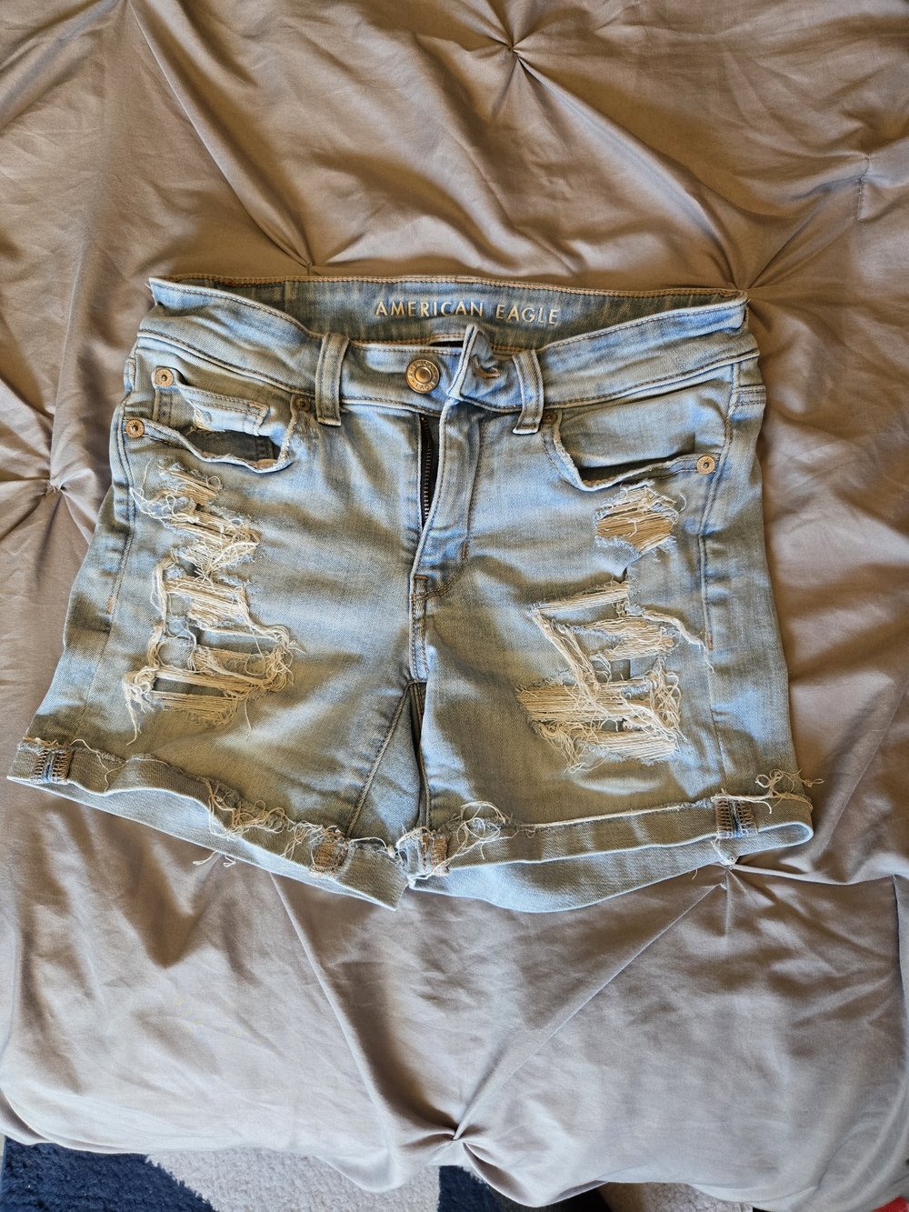 American Eagle Outfitters Light Wash Ripped Denim Shorts